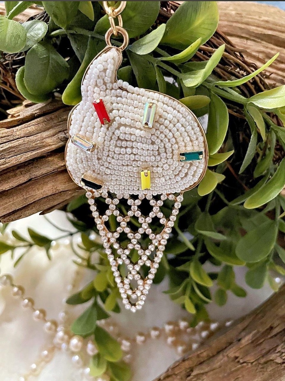 🍦Stunning Ice Cream Charm Keychain with Multicolor Accents beads and Rhinestones